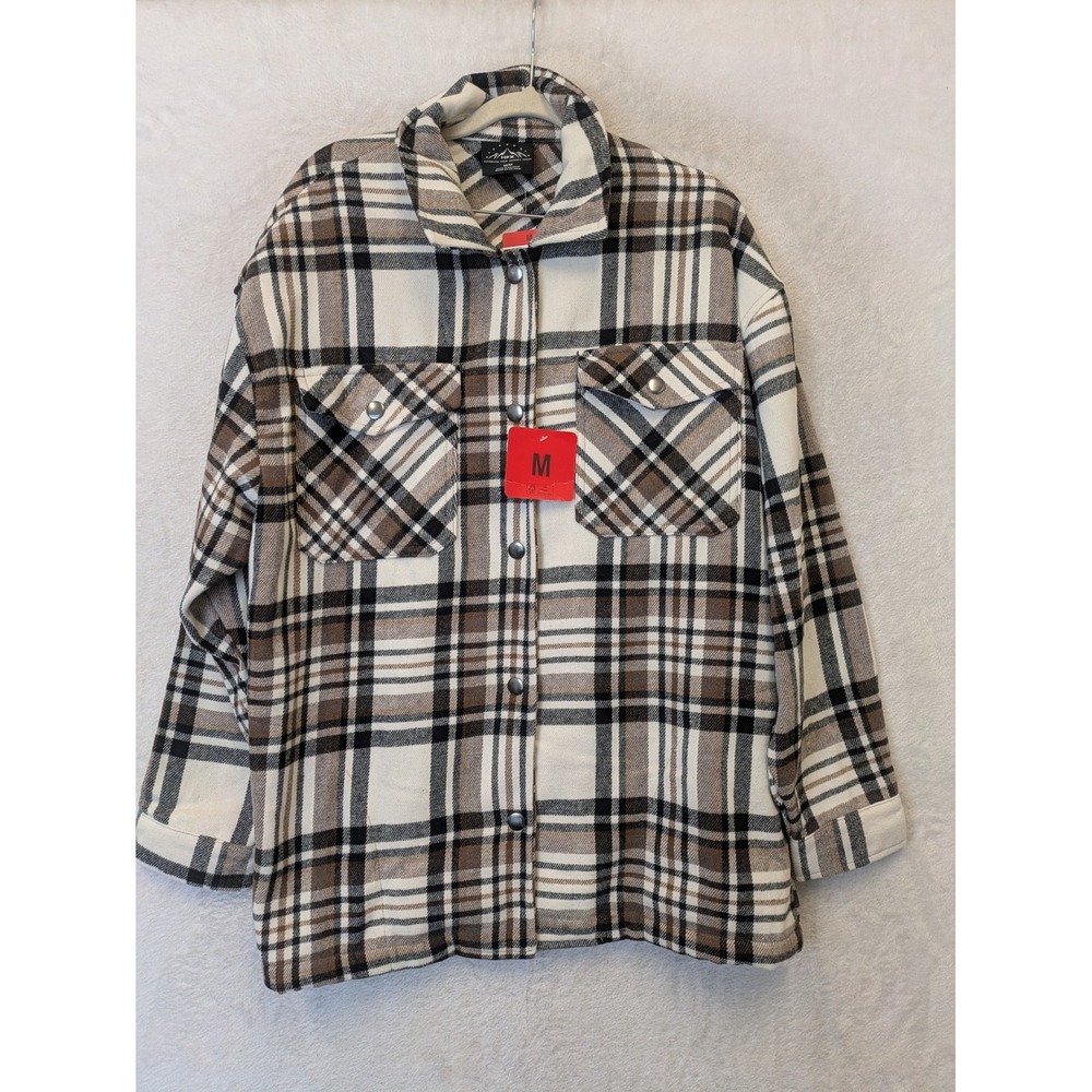 NEW‎ HFX Shirt Jacket Women's M Brown Plaid Wool Blend Shacket